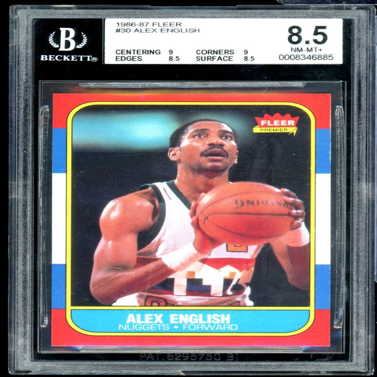 Alex English Card 1986-87 Fleer #30 BGS 8.5 (holder scratch)