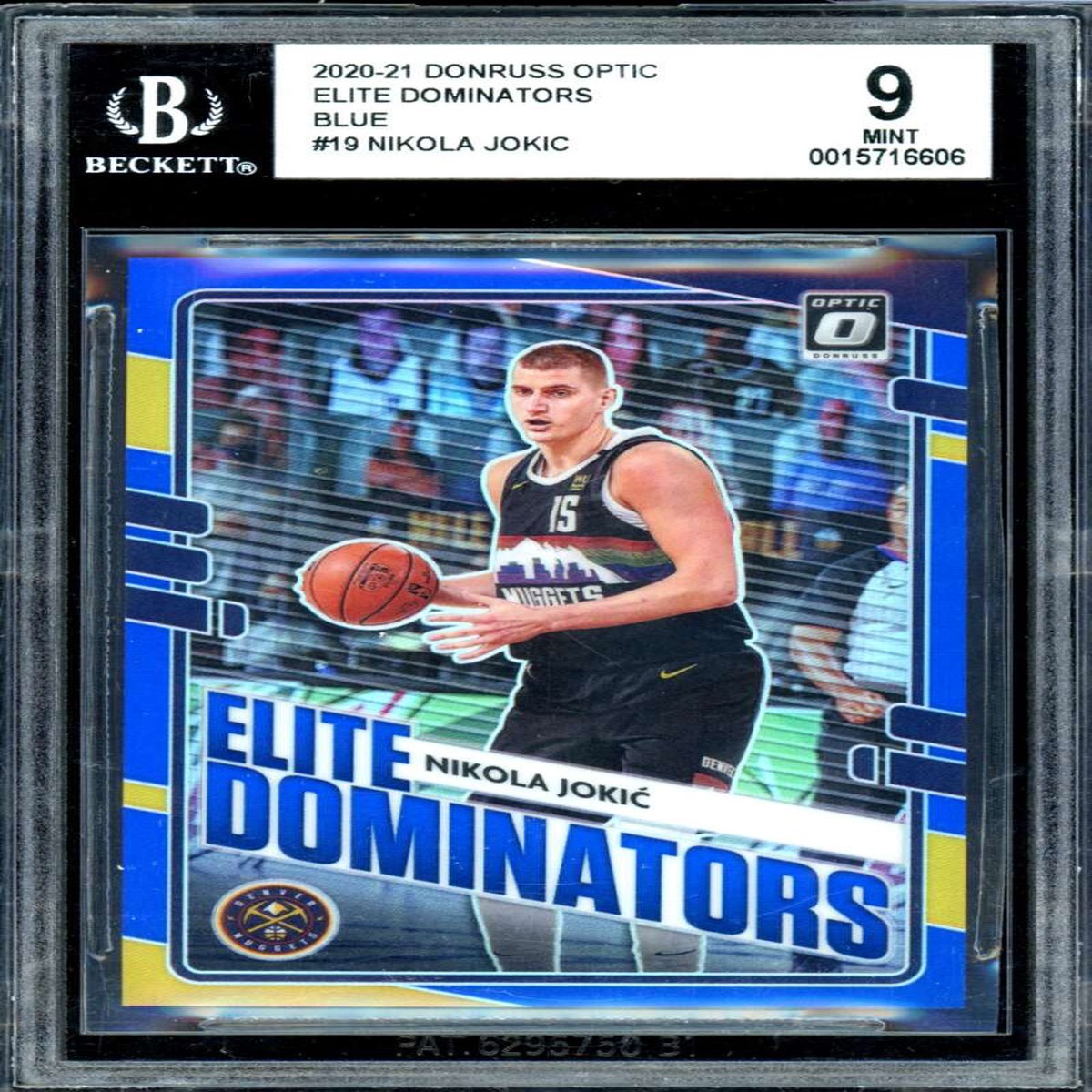 Nikola Jokic Card 2020-21 Donruss Optic Elite Dominators Blue (37/49) #19 BGS 9