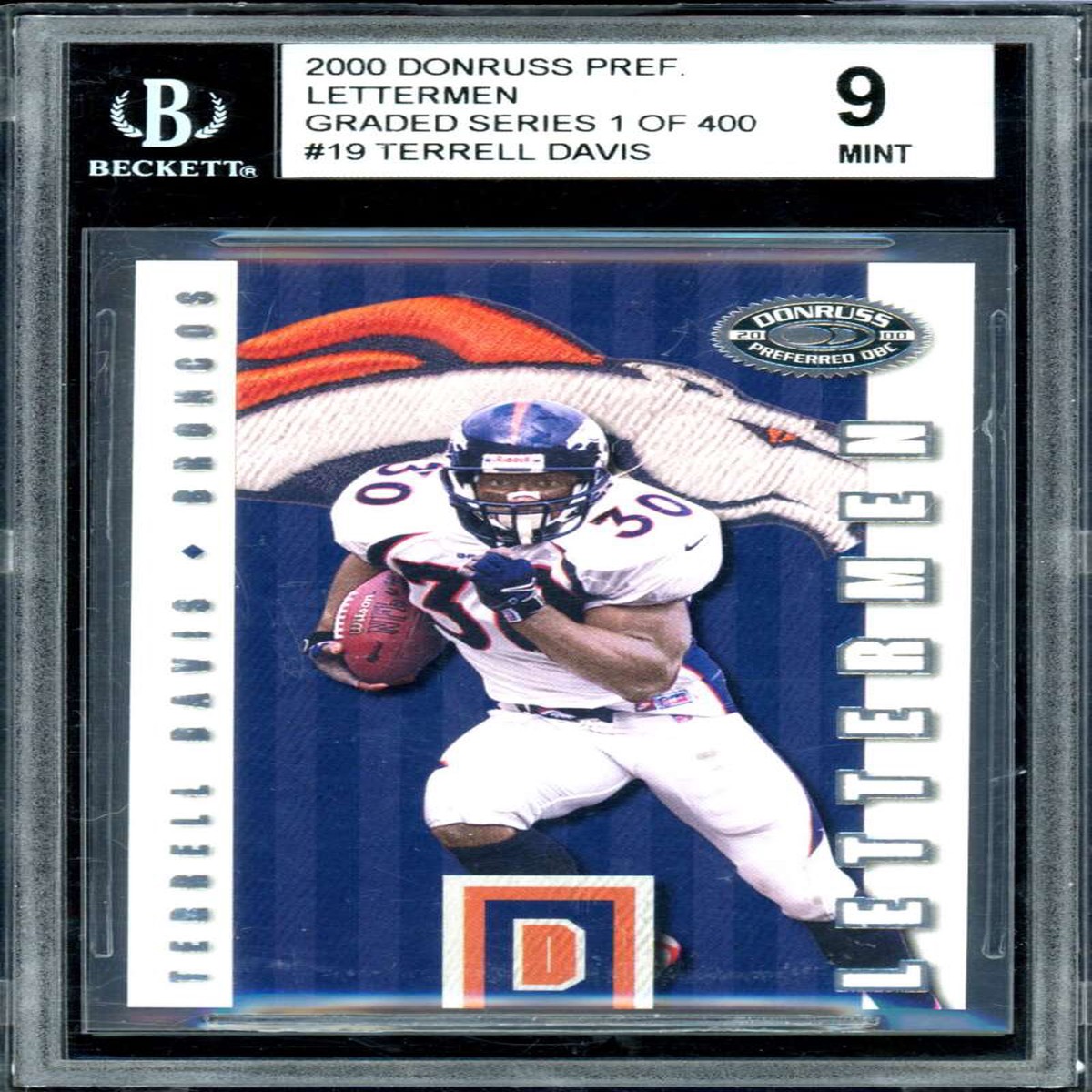 Terrell Davis Card 2000 Donruss Pref. Lettermen #19 BGS 9