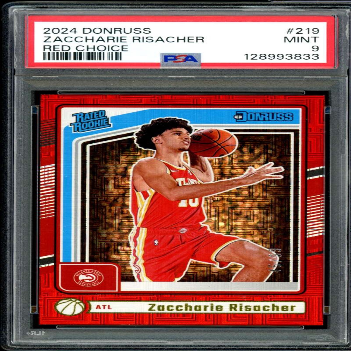 Zaccharie Risacher Rookie Card 2024-25 Donruss Red Choice (45/99) #219 PSA 9