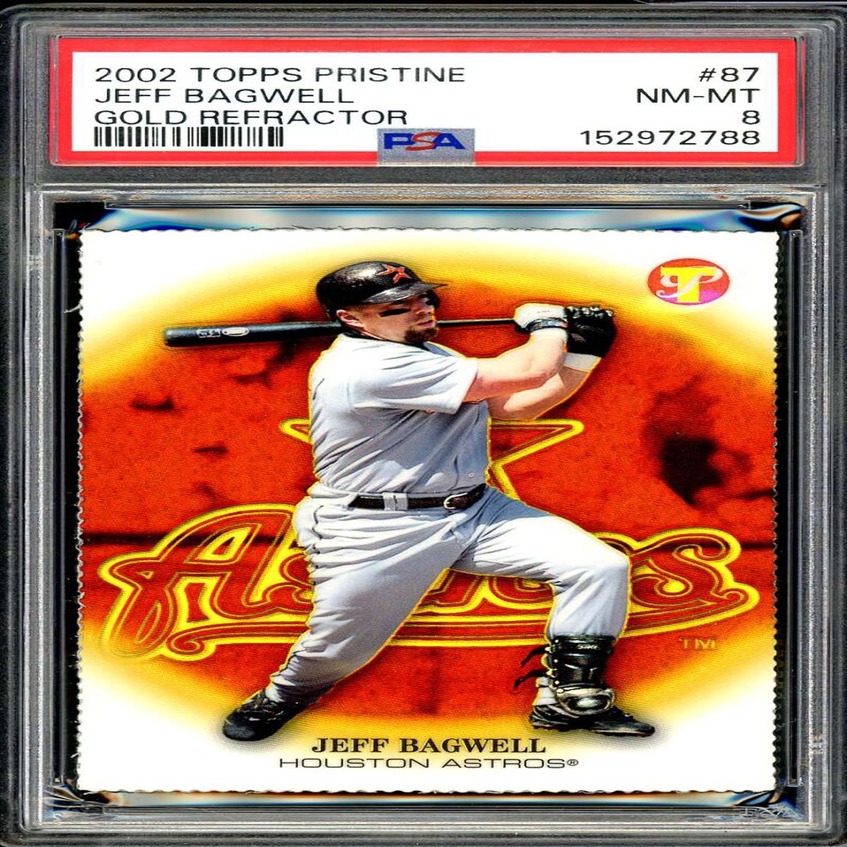 Jeff Bagwell Card 2002 Topps Pristine Gold Refractor (38/70) #87 PSA 8